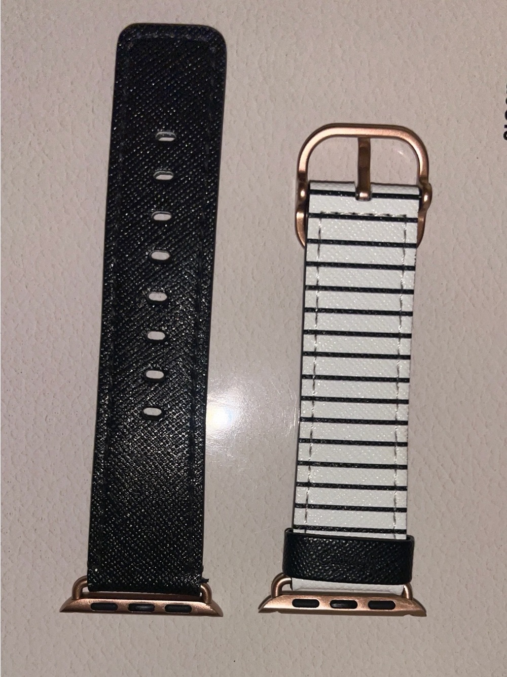 Casetify Saffiano Leather black and White Striped Leather Apple Watch Band